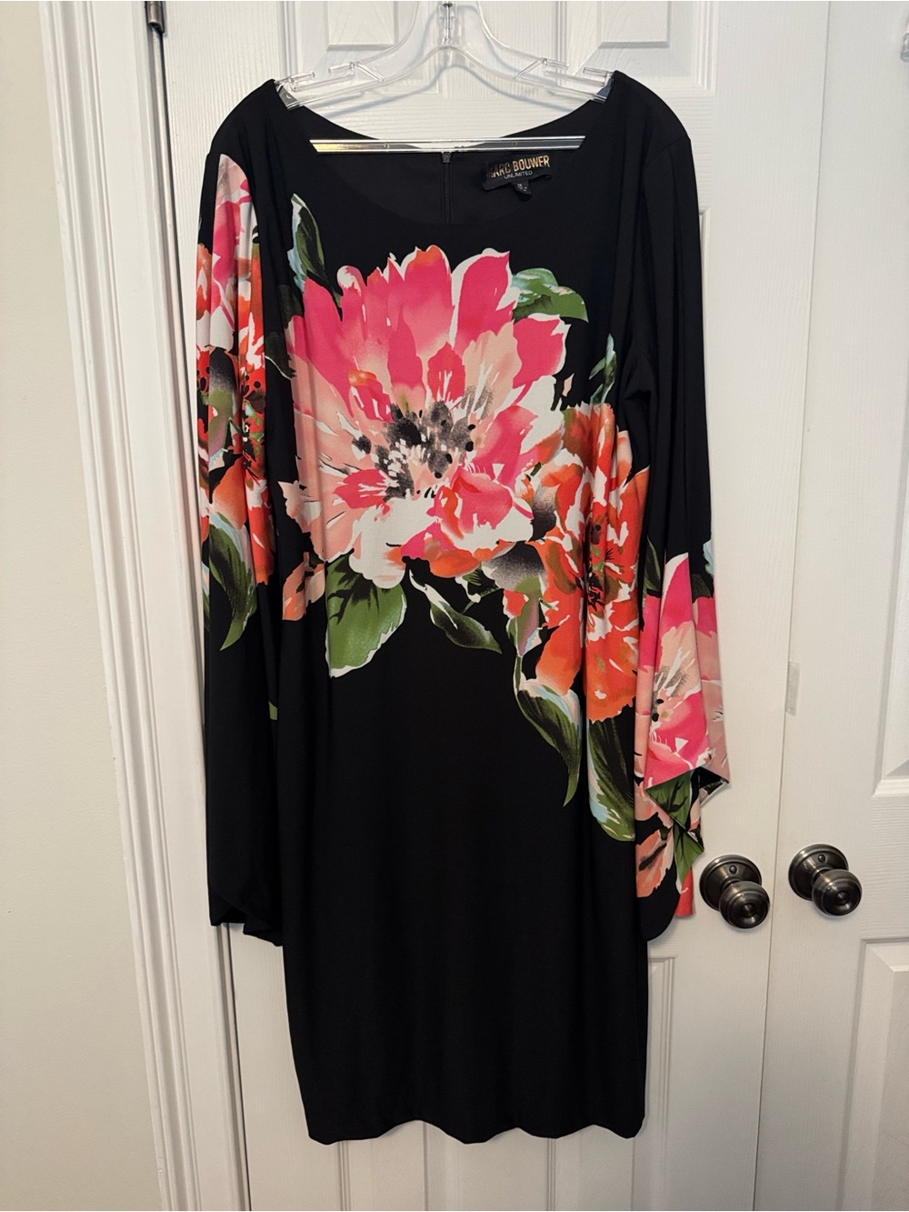Marc Bouwer Unlimited 1X Black Floral Bell Sleeve Dress Plus Size